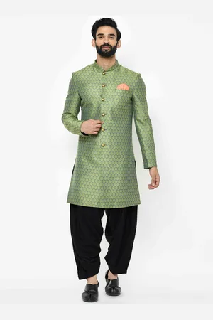 KISAH Men Self-Design Cotton Indowestern Sherwani Set