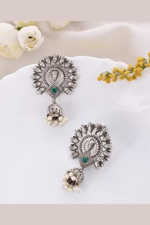 Dastoor Silver-Plated Contemporary Oxidised Jhumkas
