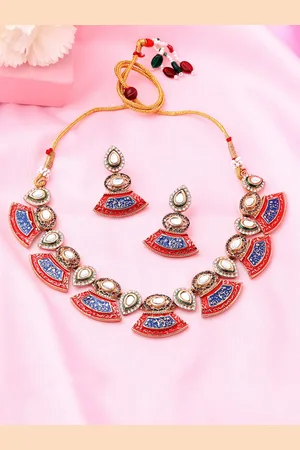 ESTELE Gold Plated Enamel Detail Adorn Jewellery Set