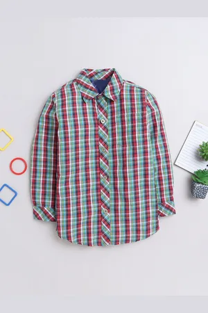 BAESD Boys Standard Spread Collar Tartan Checked Cotton Semiformal Shirt
