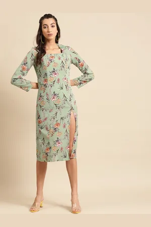 DODO & MOA Women Green & Peac-Coloured Printed Sheath Dress