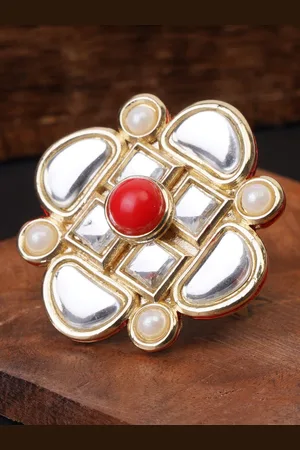 ESTELE Gold-Plated Kundan-Studded Finger Ring