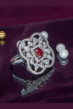 Manikya Jewellery Rhodium Plated Cubic Zirconia Studded Finger Ring