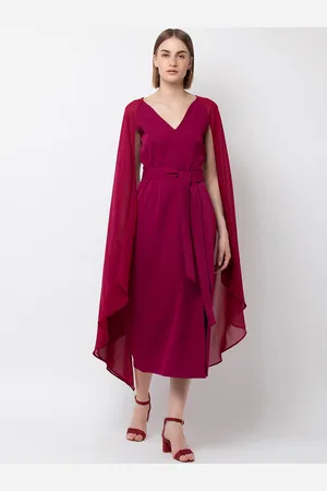 DODO & MOA Women Maroon Fit and Flare Dress