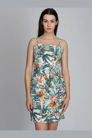 DODO & MOA Women White & Green Printed Sheath Dress