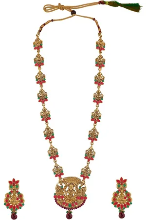 Alamod Gold-Plated Stone Studded & Beaded Necklace And Earrings