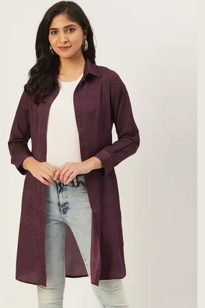 DODO & MOA Women Purple Printed Open Front Longline Shrug