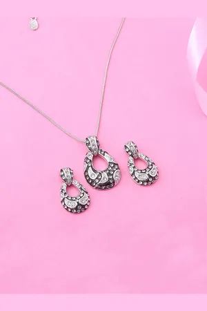 ESTELE Rhodium-Plated Silver-Toned White Crystal Studded Jewellery Set