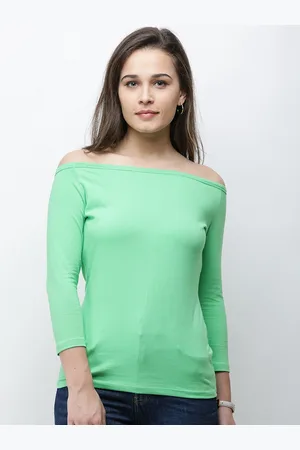 Cation Women Green Solid Bardot Top