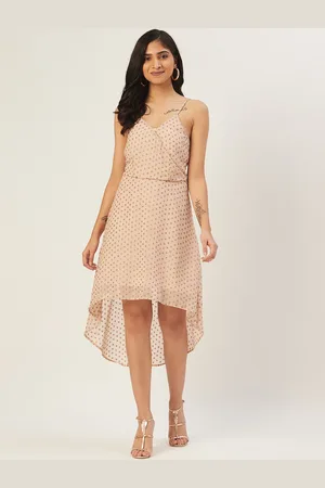 DODO & MOA Women Beige & Pink Polka Dot Print Wrap Dress