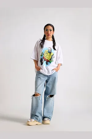 THE CLOTHING FACTORY Graphic Spongebob Printed Cotton Oversized T-shirt