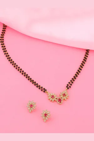 ESTELE Gold Plated CZ Flower Designer Mangalsutra Necklace Set