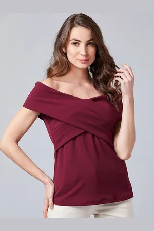 ATHENA Burgundy Pleated Bardot Top