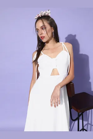 DODO & MOA Women Classic White Solid Cut-Out Dress