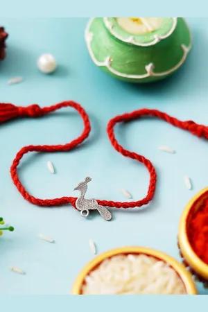 eCraftIndia Peacock Designer 925 Sterling Silver Rakhi for Brother, Roli Chawal Pack