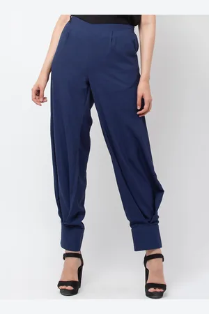 DODO & MOA Women Navy Blue Regular Fit Solid Peg Trousers