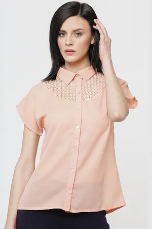 DODO & MOA Women Peach-Coloured Regular Fit Solid Casual Shirt