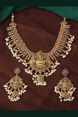 ESTELE Gold Plated Traditional Lakshmi Devi Designer Necklace Set
