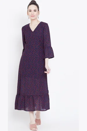 DODO & MOA Women Navy Blue & Red Printed A-Line Dress