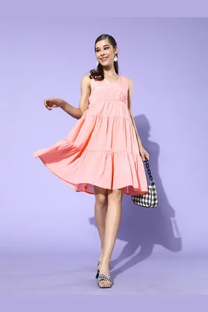 DODO & MOA Women Attractive Peach Solid Sun Dress