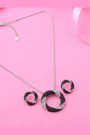 ESTELE Rhodium Plated Circular Pendant Set with Crystals