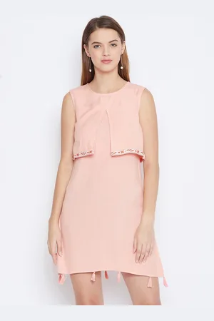 DODO & MOA Women Peach-Coloured Solid A-Line Dress
