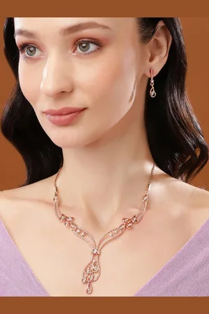 ESTELE Rose Gold Plated Beautiful Designer Necklace Set with Crystals for Women