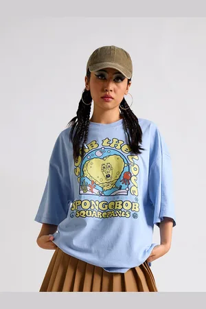 THE CLOTHING FACTORY Graphic Spongebob Printed Cotton Applique Oversized T-shirt