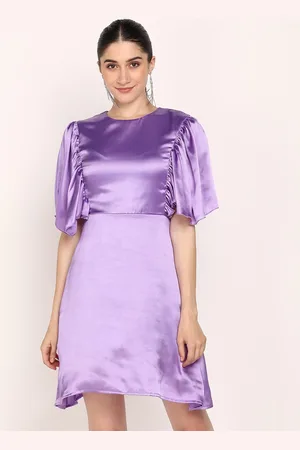 DODO & MOA Women Purple Flared Sleeve Satin Dress