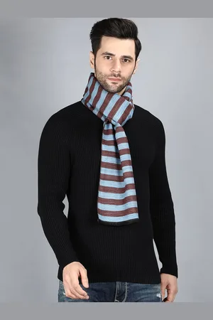 Alvaro Castagnino Men Turquoise Blue & Maroon Striped Merino Wool Muffler