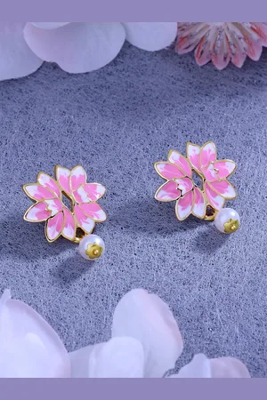 ESTELE Women Gold-Plated Pearl Studded Floral Drop Earrings