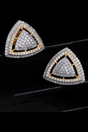 Alamod Gold-Plated Triangular Cubic Zirconia Studded Studs Earrings