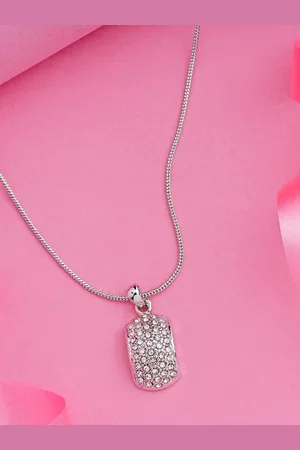 ESTELE Rhodium-Plated Stone Studded Pendant With Chain