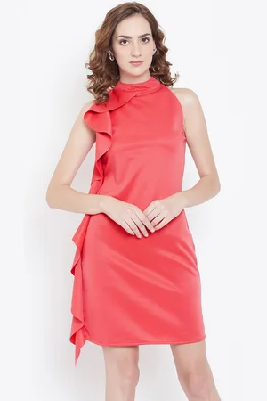 DODO & MOA Women Coral Pink Solid Sheath Dress