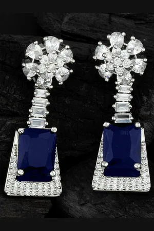 Alamod Silver-Plated CZ Studded Geometric Drop Earrings