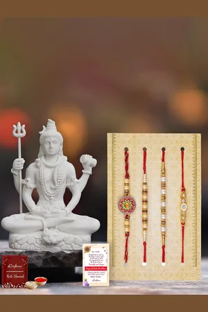 eCraftIndia Set Of 4 Designer Rakhis With Lord Shiva Statue