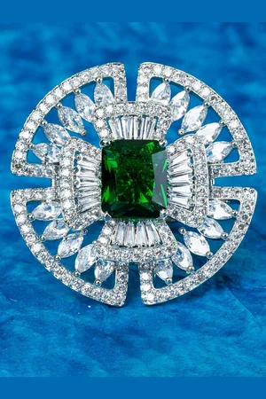 Manikya Jewellery Rhodium Plated Cubic Zirconia Studded Finger Ring