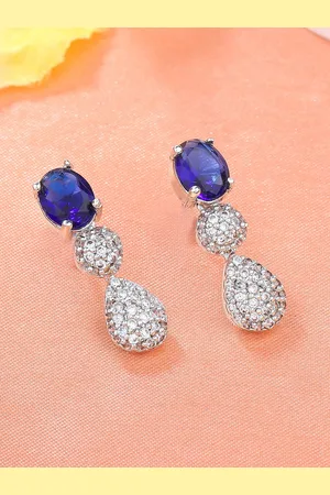 ESTELE Rhodium-Plated Cubic Zirconia Studded Geometric Drop Earrings