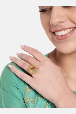 ESTELE Gold-Plated Floral Crystal-Studded Finger Ring