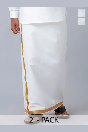 Ramraj Men Pack of 2 Pure Cotton Dhotis With Zari Border