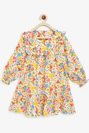 Campana V-Neck Floral Print Puff Sleeve Ruffled A-Line Dress