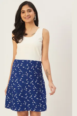 DODO & MOA Women Blue & White Printed A-Line Dress