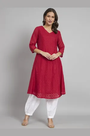 akheri Floral Embroidered V-Neck Angrakha Chanderi Silk A-Line Kurta