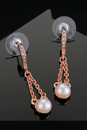 ESTELE Rose Gold Plated Teardrop Shaped Bead Drop Earrings