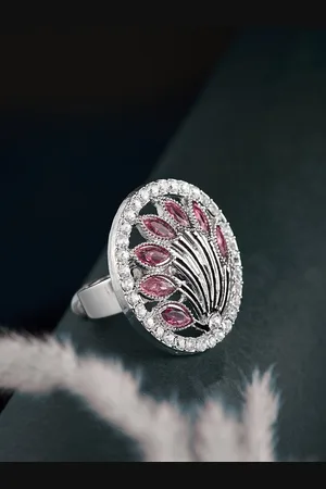 ATIBELLE Silver-Plated Stone Studded Finger Ring