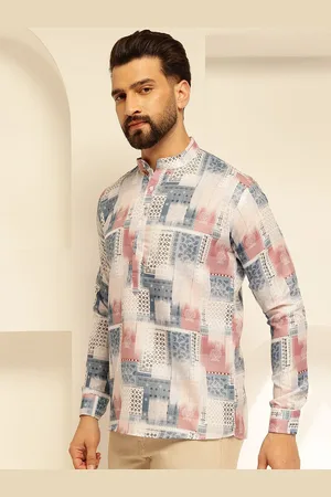 SOJANYA Geometric Printed Mandarin Collar Cotton Short Straight Kurta