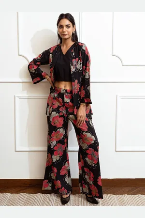 Claura Black V-Neck Sleeveless Top & Jacket With Trousers