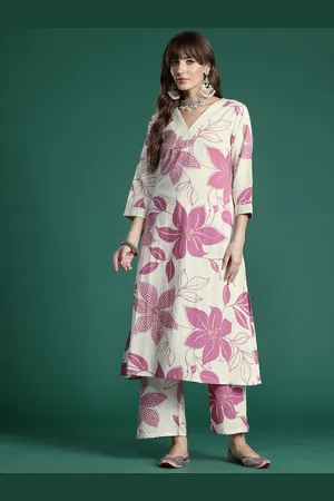 Indo Era Floral Printed Pure Cotton A-Line Kurta with Palazzos