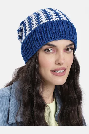 Magic Needles Unisex Blue & White Self Design Beanie