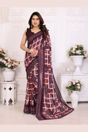 Moda Rapido Floral Beads and Stones Poly Georgette Saree
